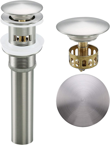 1 1/4 Brushed Nickel Sink Drain, Bathroom Pop up Drain with Removable Brass Stra