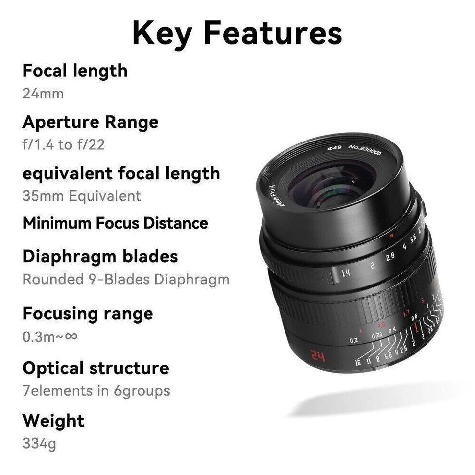 7artisans 24mm F1.4 Manual Foucs Lens For Sony E /Fuji X /Nikon Z /M43/Canon - Image 3 of 4