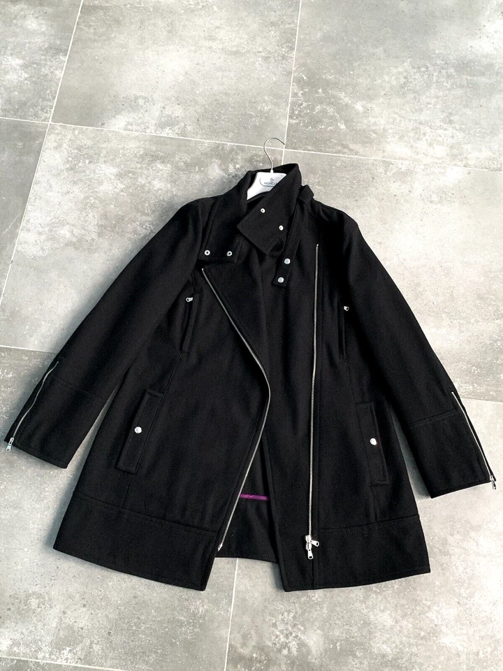 Women's MARELLA MAX MARA Wool Biker Coat Long Jacket UK 16 US 12 EU 44 IT 48 L - Image 2 of 4