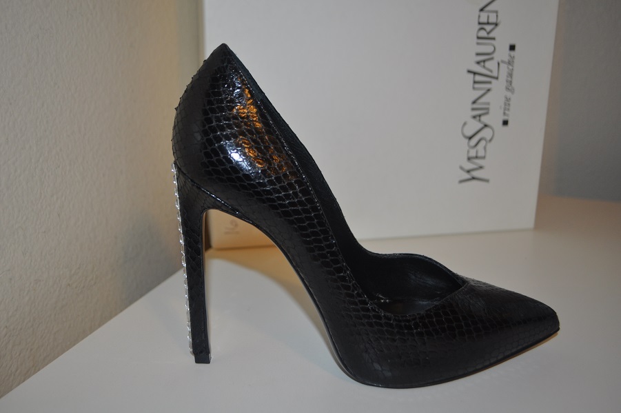 $895+ Scarpa Saint Laurent YSL Black Snake Classic Paris 105 Tacchi Cristallo 37 6 5