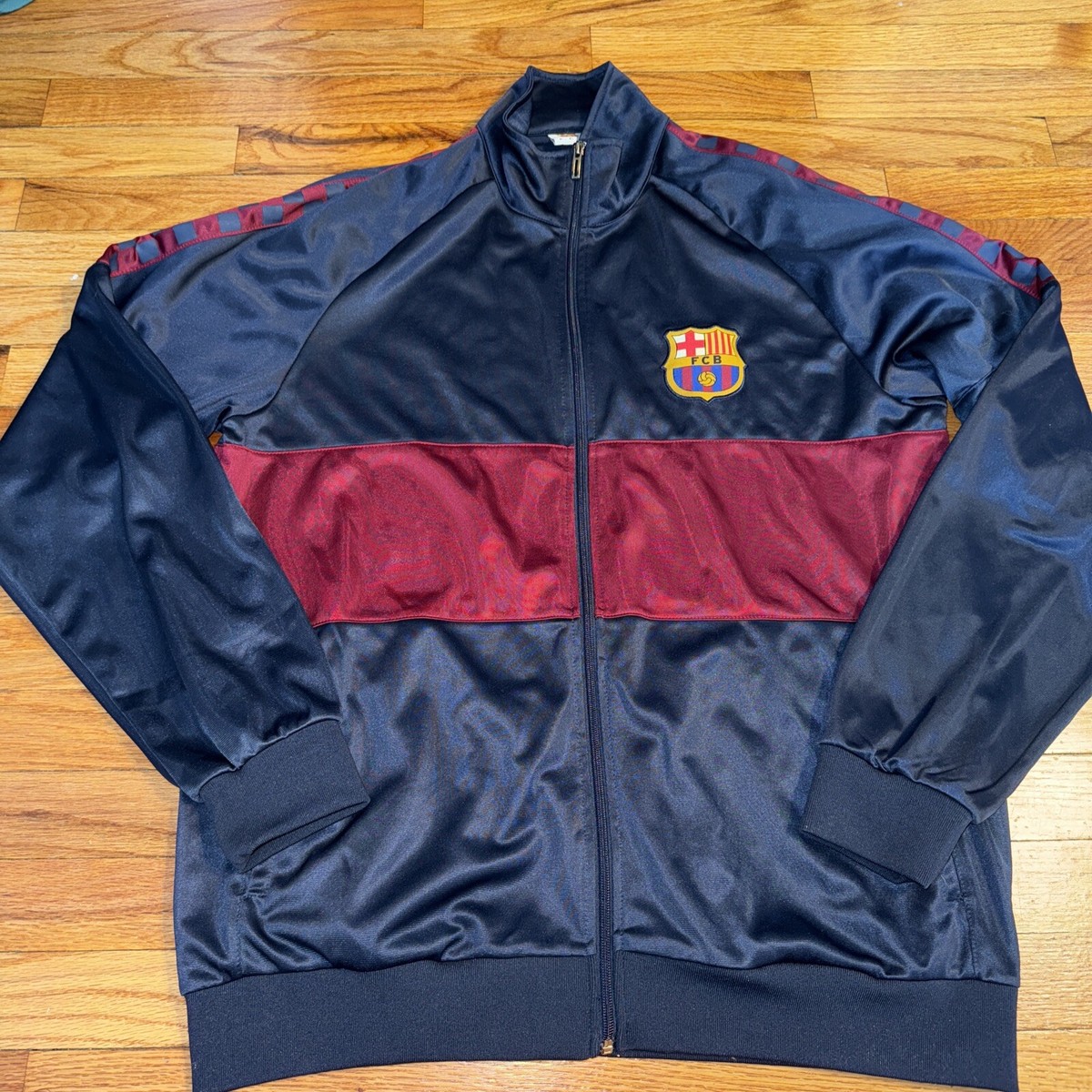 Forca Barca FC Barcelona Futbol Soccer Full Zip Men's Large Navy