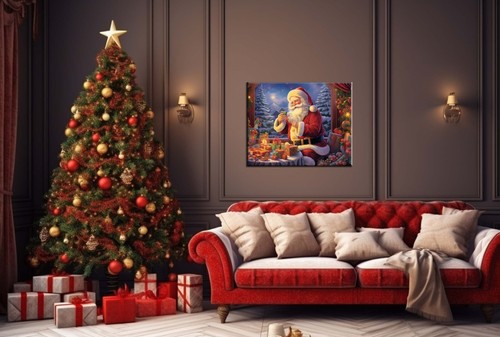 Christmas Home Wall Art Decor,Vintage Santa Claus Oil Painting Printed On Canvas - Picture 5 of 8