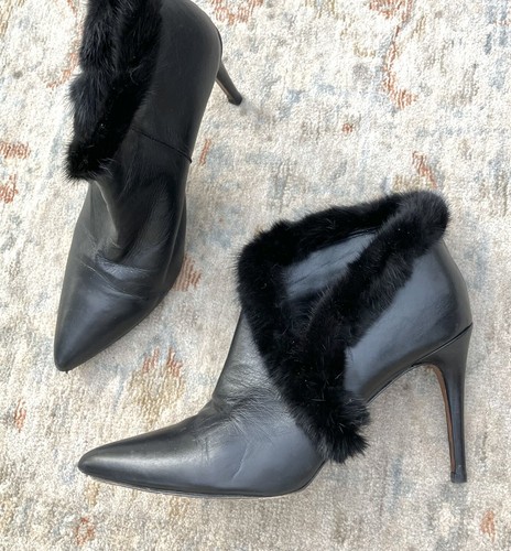 Donald Pliner Stiletto Heel Mink Fur Ankle Boots Sz 9