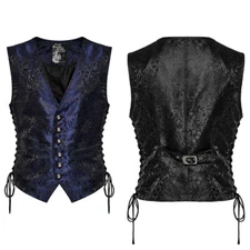 PUNK RAVE Men Blue Steampunk Gothic Vampire Visual Jacquard Vests Waistcoat