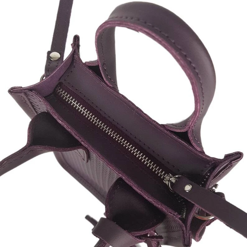 COACH Borsa a mano donna in pelle viola tracolla melanzana tracolla mini tote