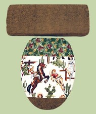 Cowgirl Pin Up Faux Leather Bathroom Decor Elongated Toilet Seat Lid Cover Set