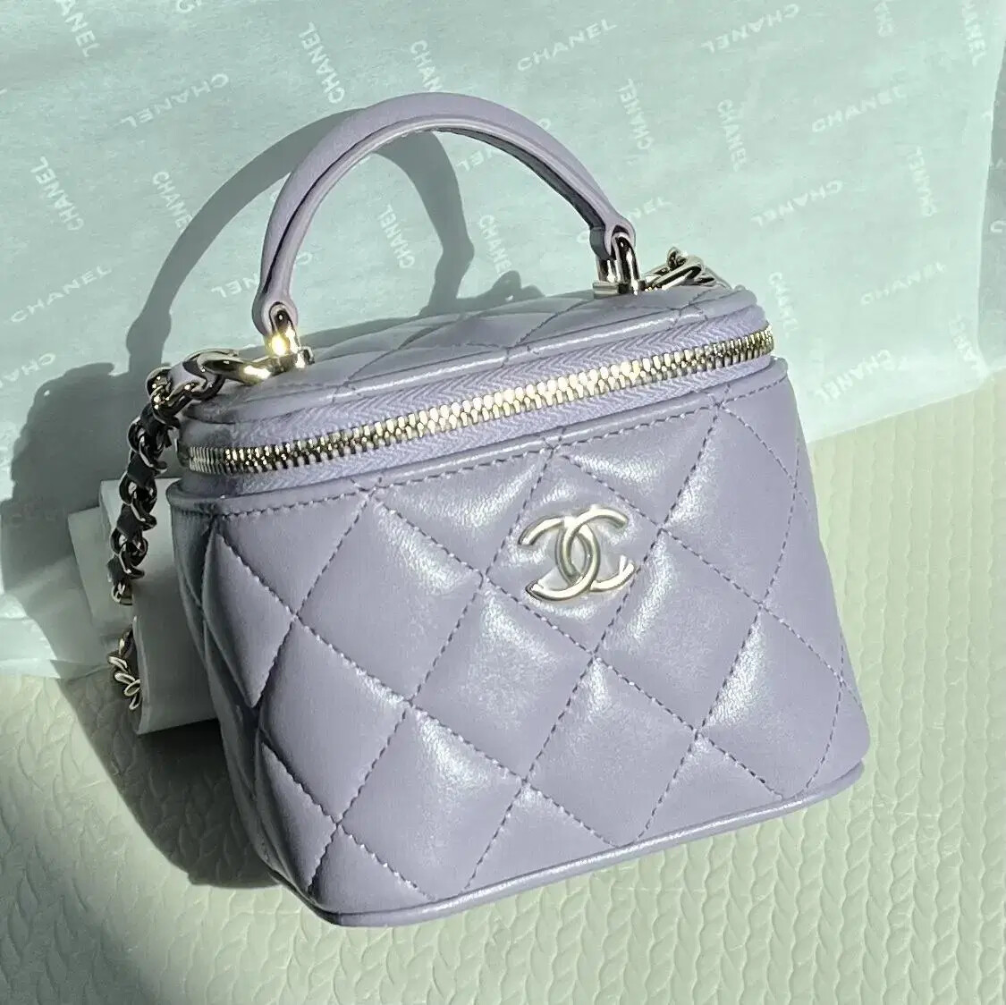 Chanel top handle vanity lavender ap2198 | eBay