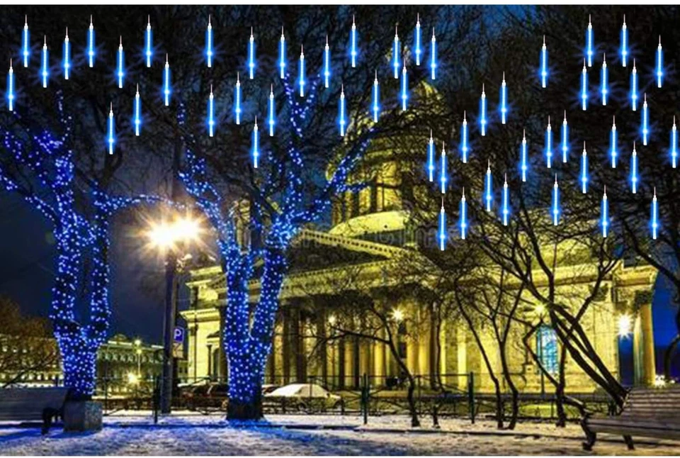 4 Sets Meteor Shower Falling Rain Icicle Lights Waterproof Home Party Decor Lamp - Image 3 of 4