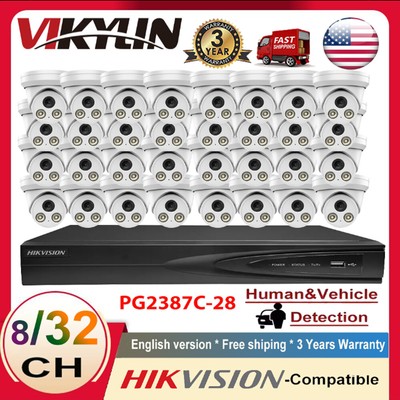 Hikvision 32CH 16POE NVR CCTV System Kit 4K 8MP ColorVu Dome IP Camera MIC Lot