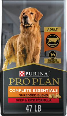 Purina Pro Plan Adult Shredded Blend Beef & Rice Formula Dry Dog Food, 47lb