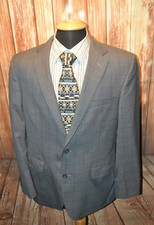 Cremieux Performance Loro Piana Men Gray Check Wool Blend Sports Coat Sz 44R