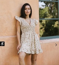 Storia Women's M Mini Dress Flutter Deep V-Neck Lightweight Layered Ruffles