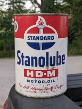 Vintage METAL STANDARD STANOLUBE HD-M MOTOR OIL CAN. EMPTY, NO lid