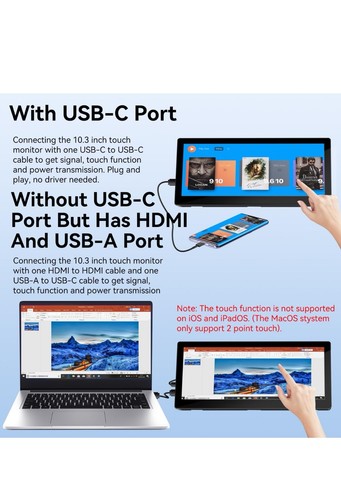 10.3" Small Touchscreen Monitor, 400cd/m², VESA, IPS Stretched Bar LCD Mini … - Picture 4 of 9