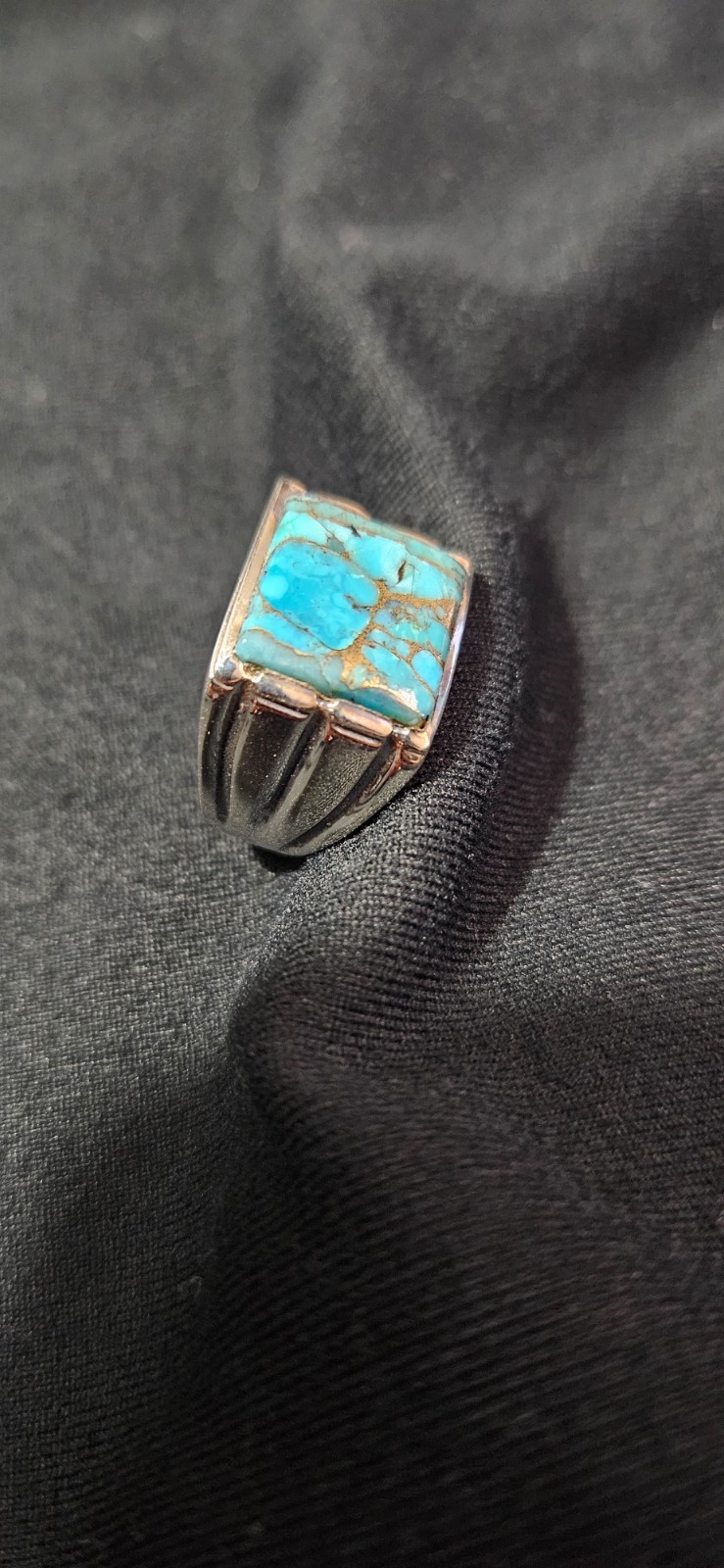 Turquoise Mens Solid 925 Silver Ring - image 4