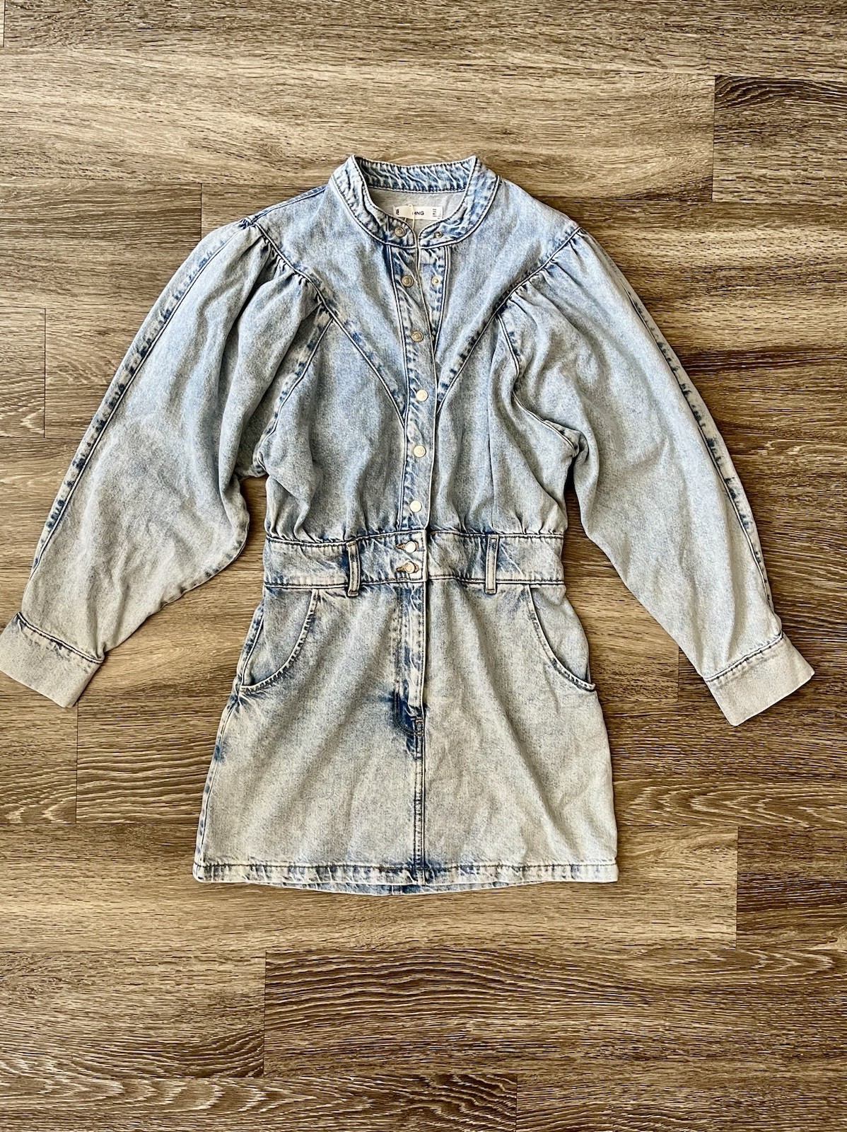 Mango NWT! Women's Blue Long Sleeve Denim Shirt Dress Size 8