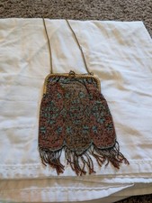 Antique French Art Deco Beaded Evening Handbag From 1920