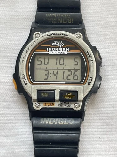 Vintage Timex Ironman Triathlon Indiglo 8-Lap Digital Watch 100M Works