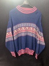 Vintage 80s Gitano Sweater L Made in USA Navy Multi Cottagecore Acrylic Crew