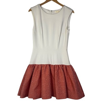 Erin Fetherston Womens Size 4 Cream Peach Fit Flare Dress Drop Waist Colorblock