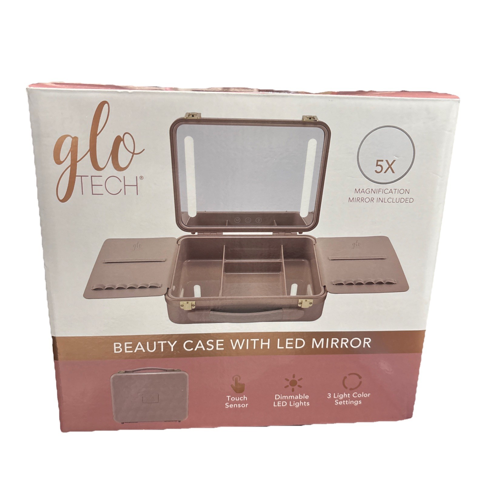 Glo Tech Beauty Case With Led Mirror Maximal Organization 3 Light Color Settings