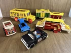 Vtg Fisher Price Vehicles Lot Mini Bus School Bus Train Cars Camper Police Car