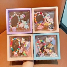 Kids Cartoon Beaded Bracelet Cute Crystal Bangle Set Little Girls Jewelry Gift
