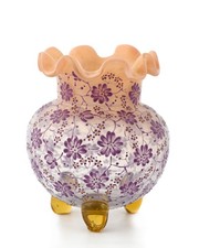 Harrach böhmische antike Glas Vase um 1880 Pfirsich opalisierend Emaille japanisch