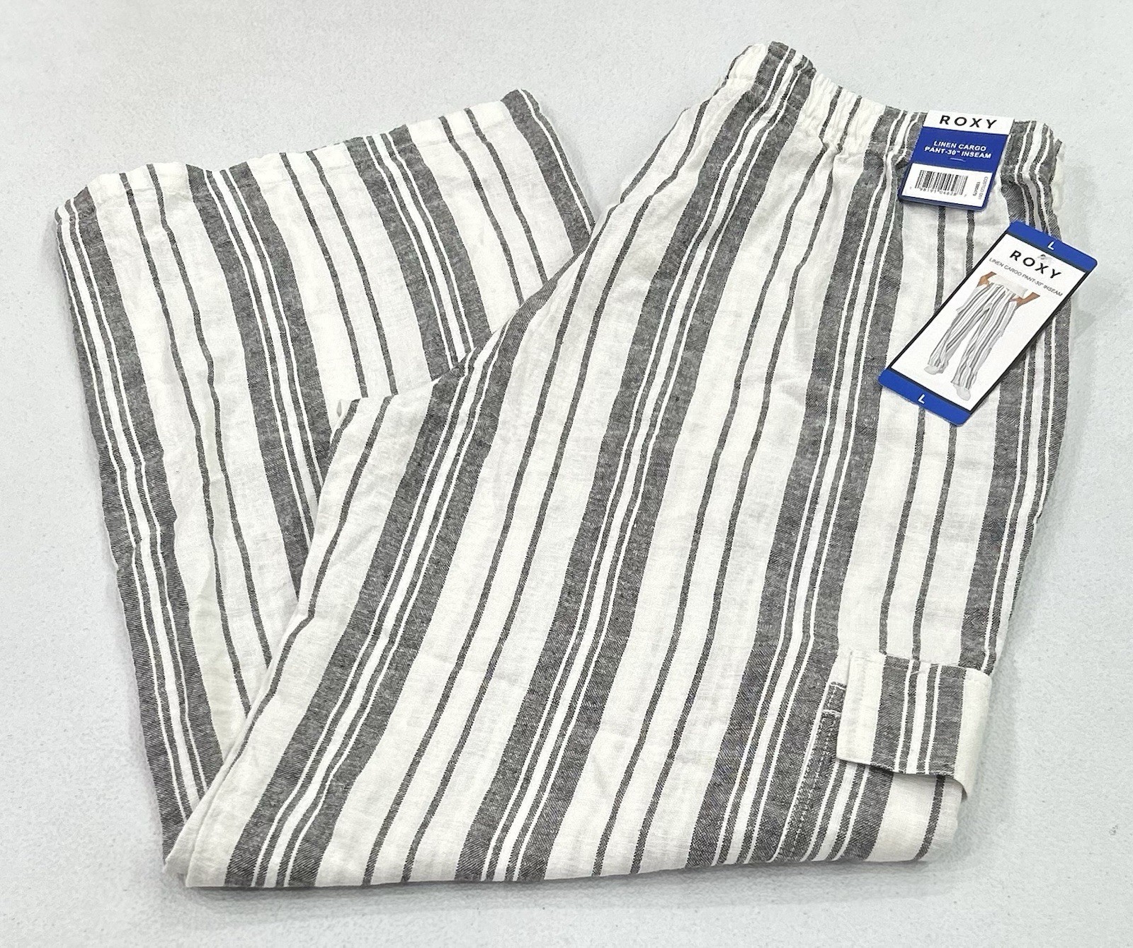 Roxy Women's Striped Cargo Pockets Pants, Black, Size L