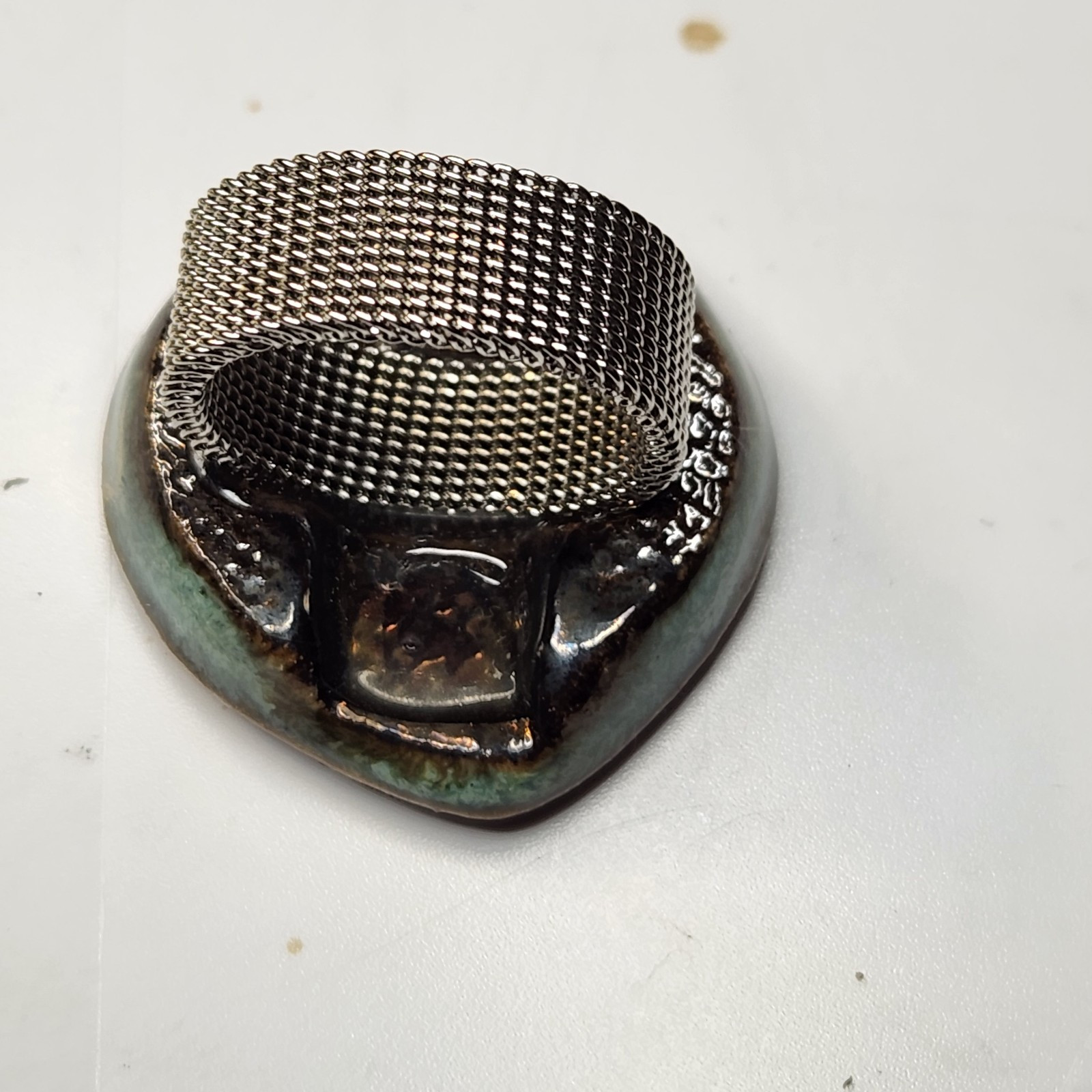 turquoise ceramic gem statement ring mesh silvert… - image 6