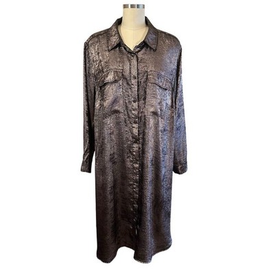 Ava & Viv Bronze Metallic Shirtdress Button Up Chest Pockets LS sz XXL EUC!