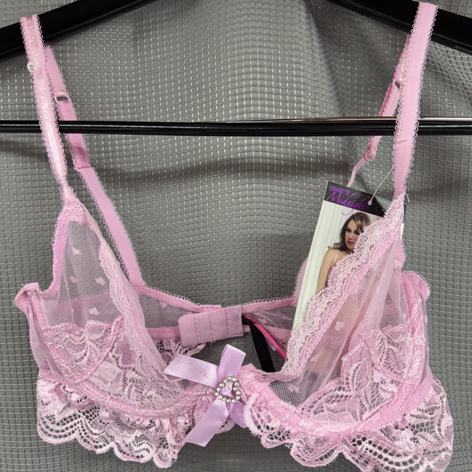Sutiã feminino Seven Til Midnight malha coração renda e calcinha ligada - M - Rosa - Imagem 2 de 4
