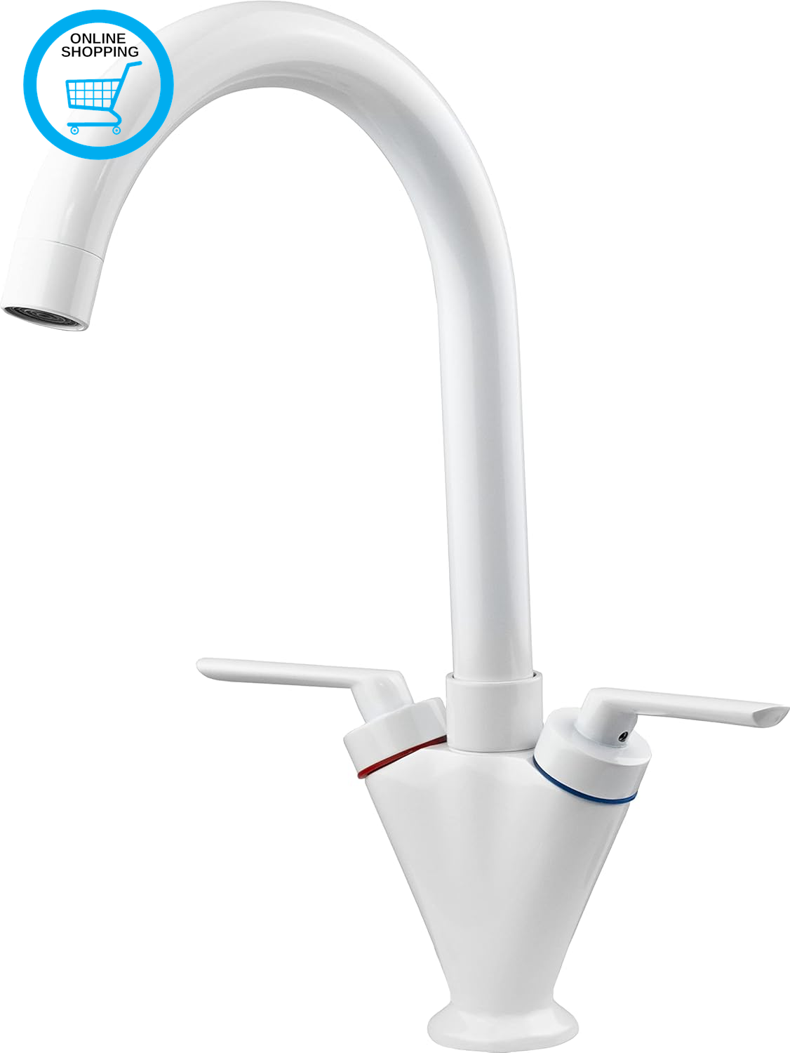 Swan Dual Lever Matte White Kitchen Sink Mixer Tap Monobloc 360° Swivel Spout wi