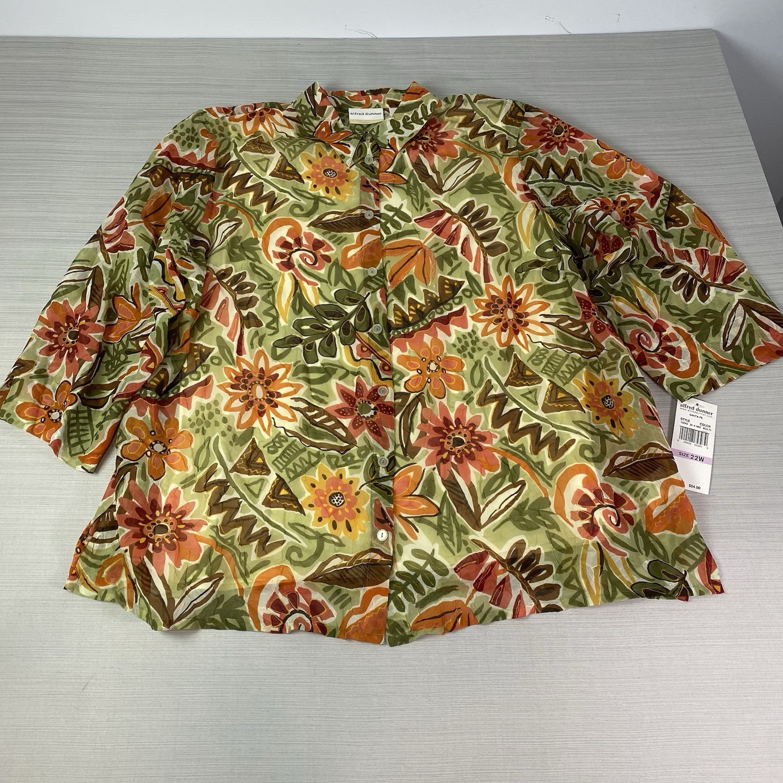 Alfred Dunner Button Up Blouse Women’s 22W Green Floral Short Sleeve NWT