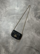 Gucci GG Marmont Matelassé Leather Super Mini Bag Black Gold Hardware Women's