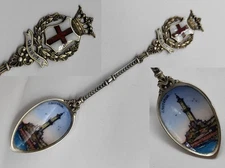 SUPERBE CUILLÈRE SOUVENIR ÉMAILLÉ GENOVA LANTERNA EN ARGENT MASSIF & VERMEIL