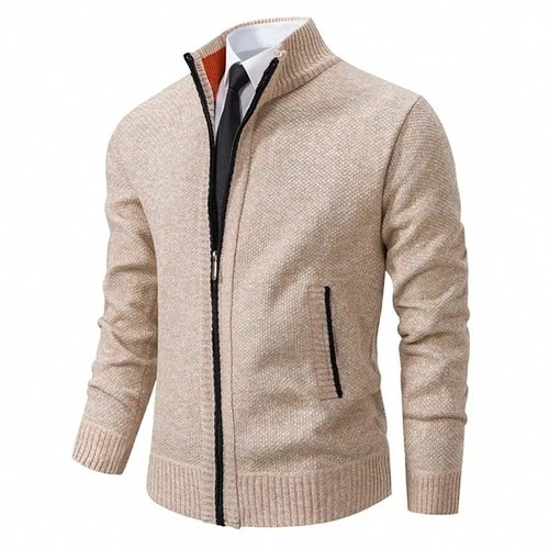 Mens Fleece Lined Full Zip Cardigan Jacket Stand Collar Warm Casual Coat Fall image 3