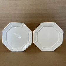 Two’s Company Hampton White Octagon Bamboo Appetizer 8" Ceramic Plates Set of 2