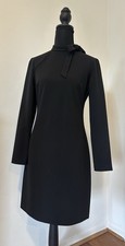 Calvin Klein Black Long Sleeve Shift Dress Mock Neck Tie Size 4 Classic