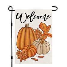 Fall Pumpkin Welcome Garden Flag 12x18 Inch Burlap Vertical Double 12" X 18"