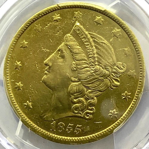 1855 $20 Gold Double Eagle- Kellogg & Co. -PCGS AU Details, Rare Coin!