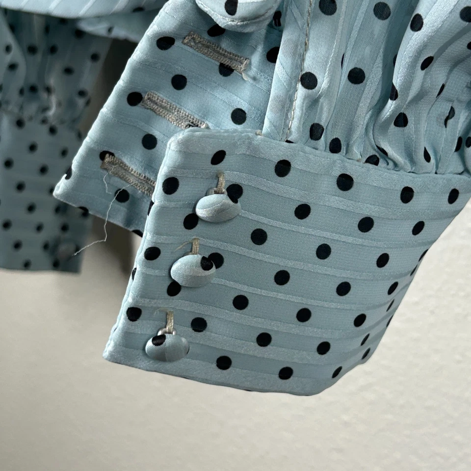 Richard Warren Saks Fifth Avenue Blouse Womens Small Bust Blue Polka Dot Vintage - Image 4 of 4