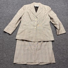 Carlisle Skirt Suit Set Womens 10 Beige Plaid Wool Silk 4 Button Blazer Lined