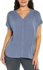 Orvis Women's Short Sleeve Button Front Blouse Shirt Blue Small