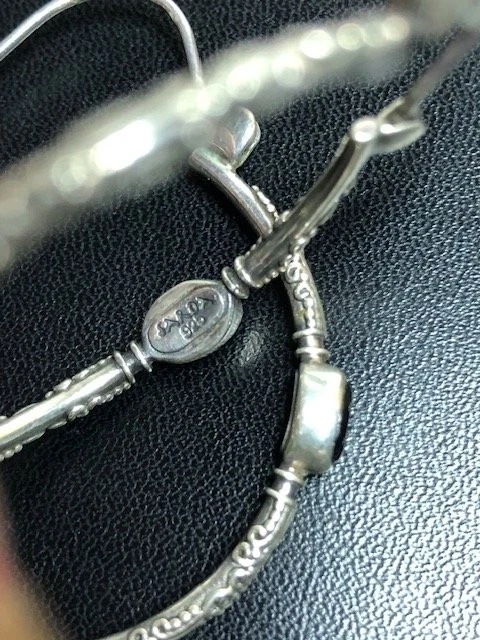 9074 Sarda Bali Esterlina 925 Turmalina Negra Pendientes Argolla Grandes 9.3 gramos 1.75" Foto 4 de 4