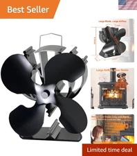 Silent 4 Blade Fireplace Fan - Heat Activated, No Electricity Required, Durable