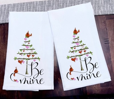 Kitchen Towels Be Mine Valentine Day Set of 2 Ink on 100% Cotton New 28x28 New