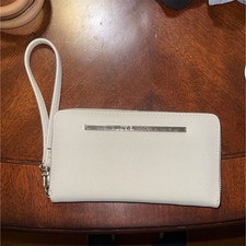 Steve Madden Ivory Wristlet Wallet with Logo, Metal Accent, Zipper, Wrist Strap