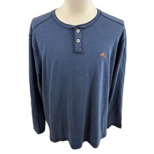 Tommy Bahama Mens Blue Heathered Long Sleeve Henley Marlin Logo Shirt XXL