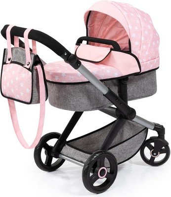 Bayer Kombi Puppenwagen Xeo, Kinderwagen, höhenverstellbarer Griff rosa & grau